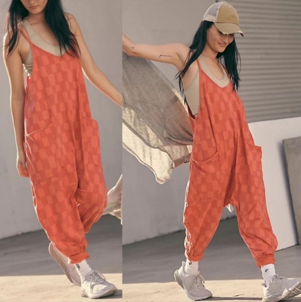 Free People Hot Shot Onesie - Pink Combo Checkered - NWT